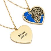 Ties of Heart Aqua Silhouette Map Necklace [18K Gold Plated]