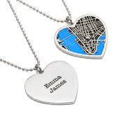 Collier Liens du Cœur Carte Silhouette Aqua