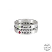 Ensemble de Bagues avec Prénoms et Pierres de Naissance [Argent 925]