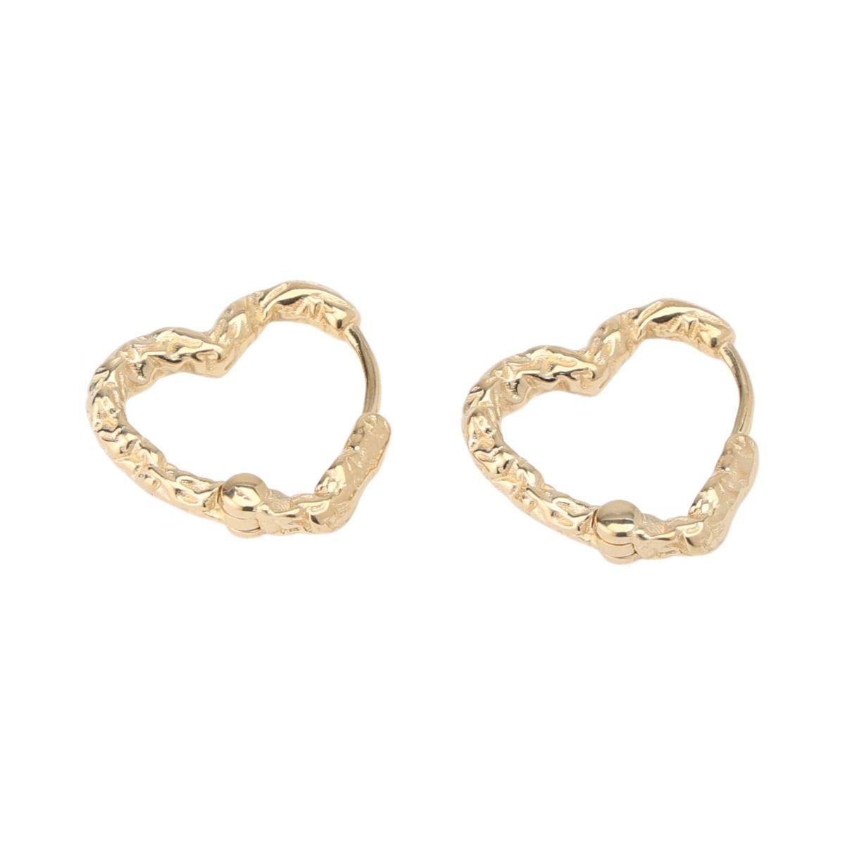Textured Heart Hoops  [18K Gold Plated]