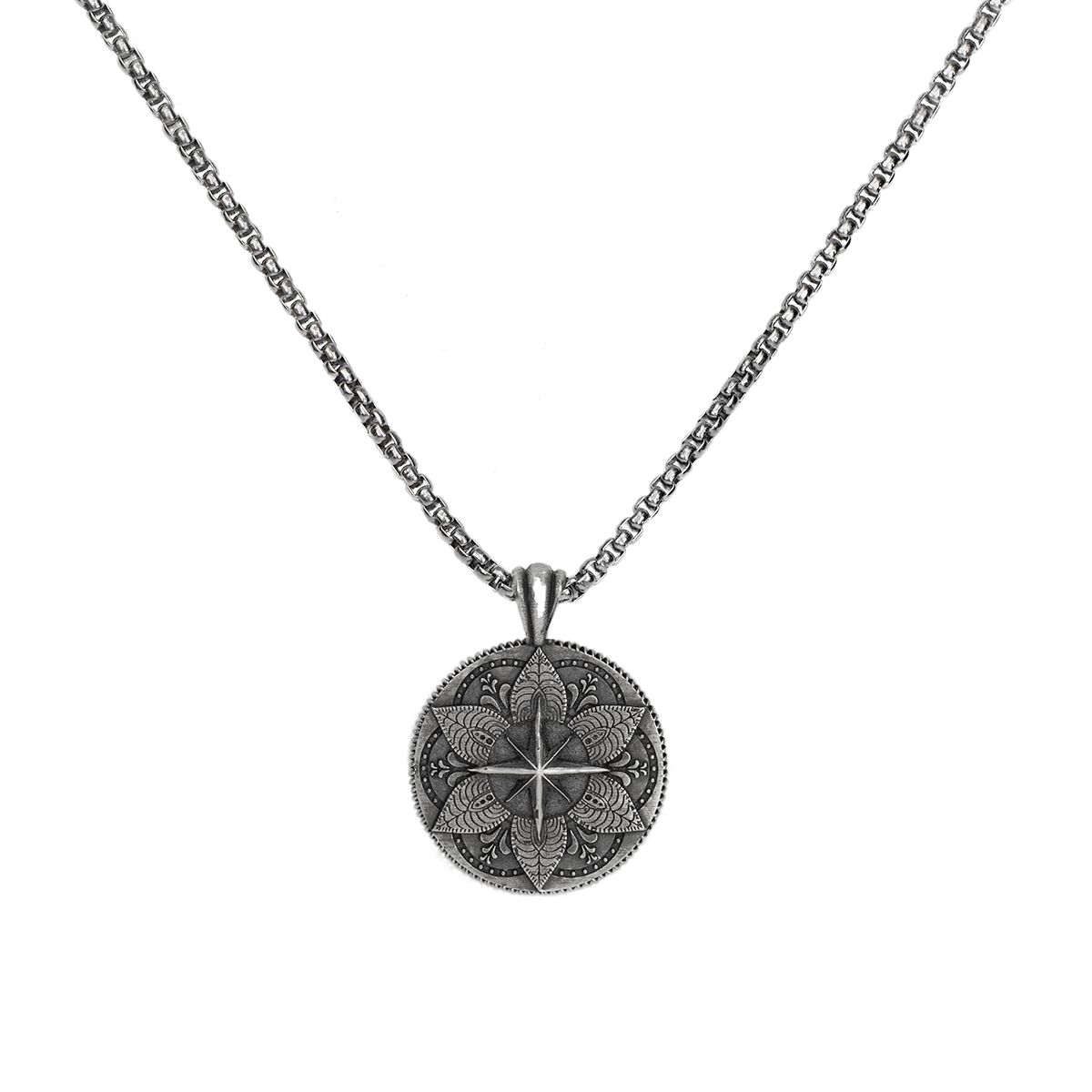 murtoo Ketting voor heren, halsketting met kompas-hanger voor heren, zilver, goud, muntplaatjes, ketting voor dames, roestvrijstalen halsketting, cadeau- idee voor dames, 50cm, Roestvrij staal