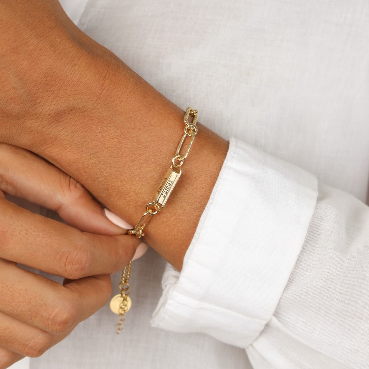 Engravable Hexa Bar Amy Chain Bracelet [18K Gold Plated]