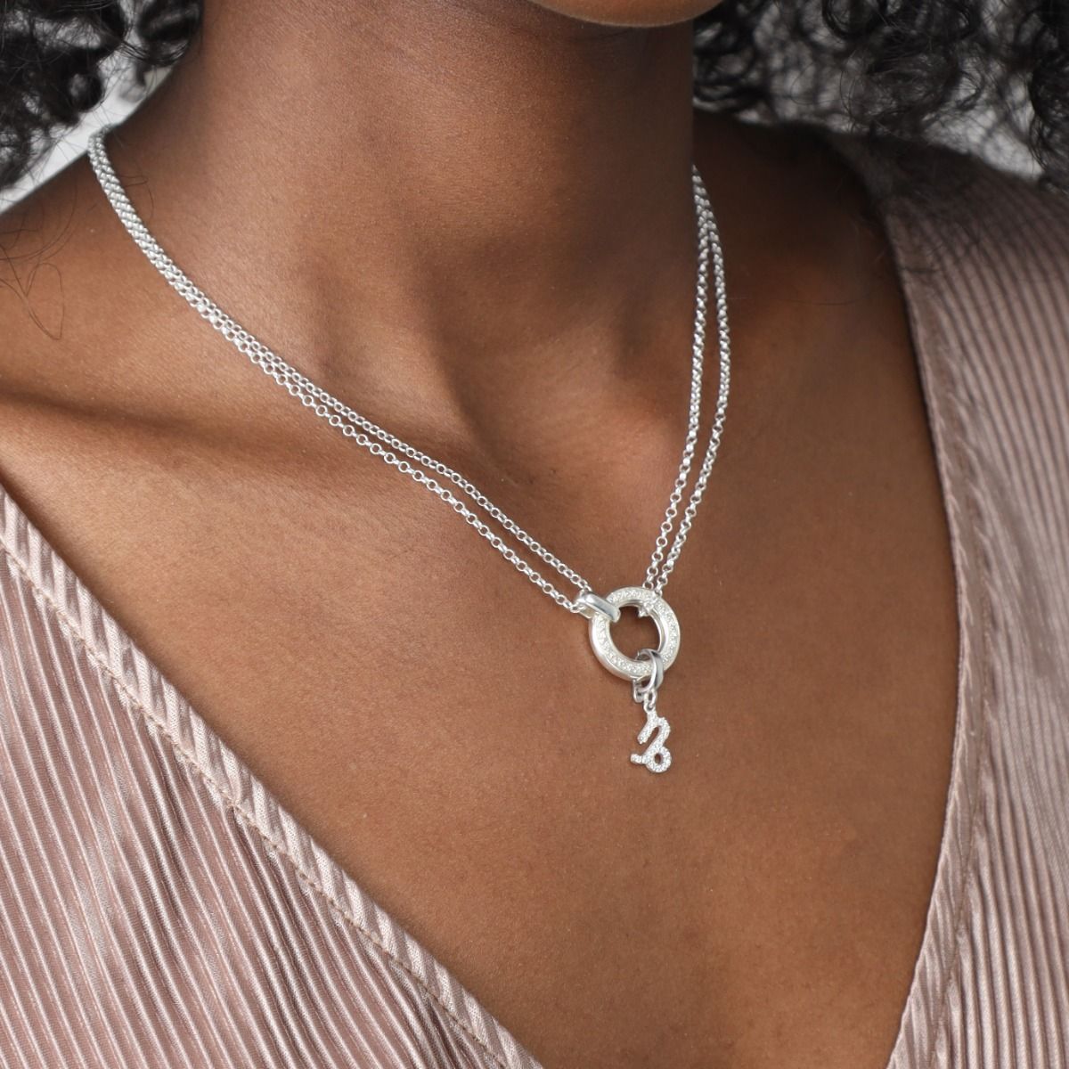 Anna Double Layer Crystal Necklace [Sterling Silver] - with Zodiac Signs