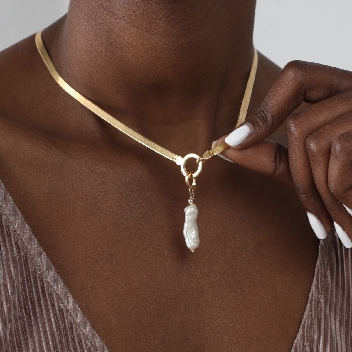 Arya Herringbone Necklace [18K Gold Plated] - with Charms