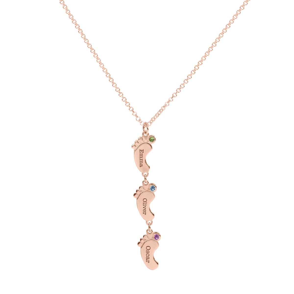 Collier Chemin de Famille avec Pierres de Naissance et Noms [Plaqué Or Rose 18ct]