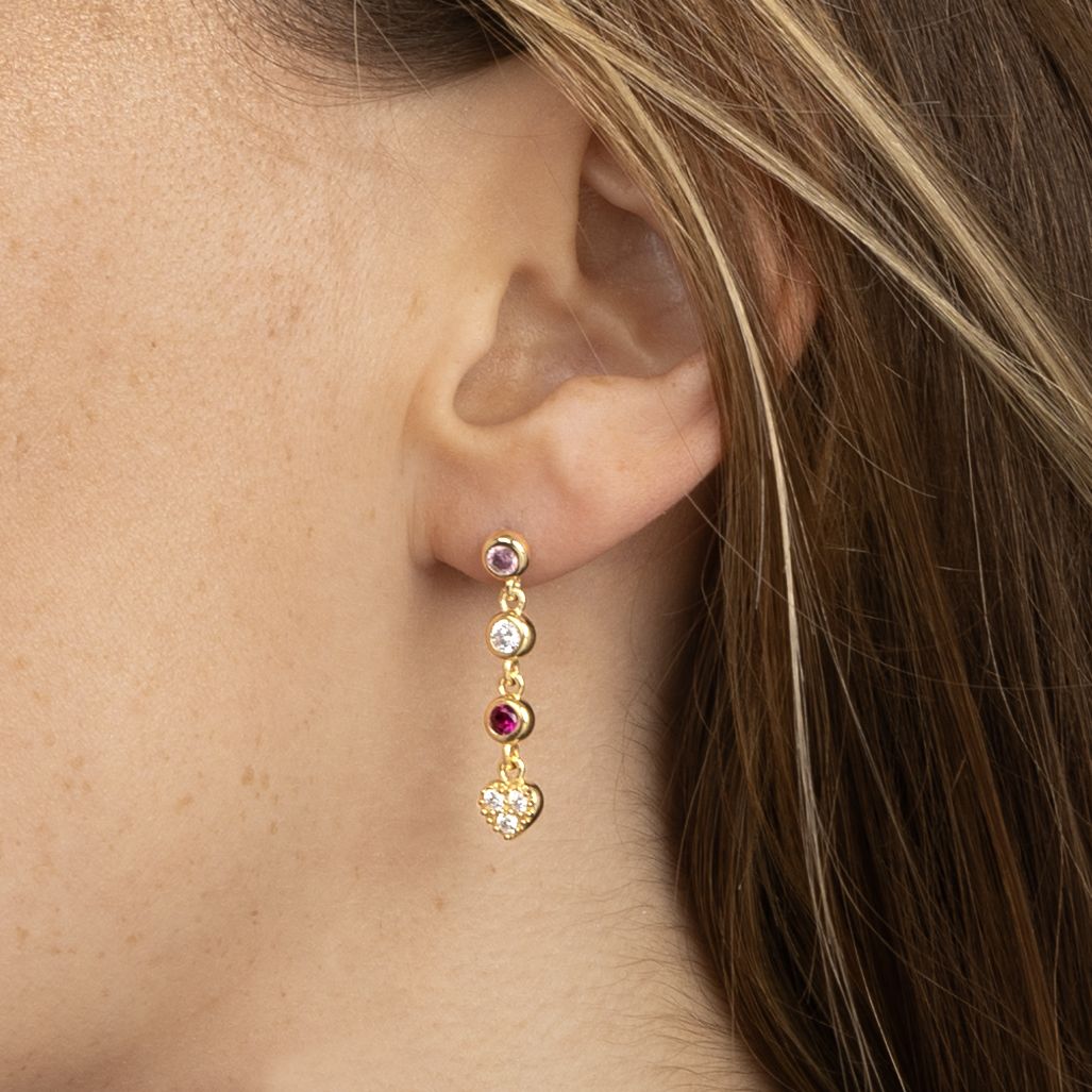 Enchanted Stars Birthstone Earrings With Heart Charm [18K Gold Plated]