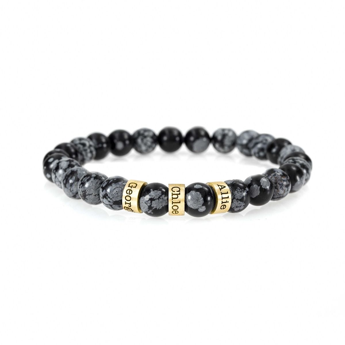 Schneeflocken Obsidian Armband mit Gravur [750er Gold Vermeil]