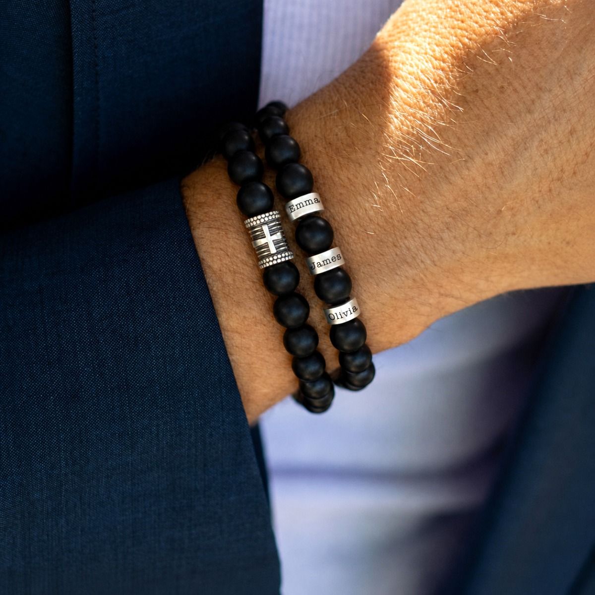 Cross Black Onyx Bracelet Set 