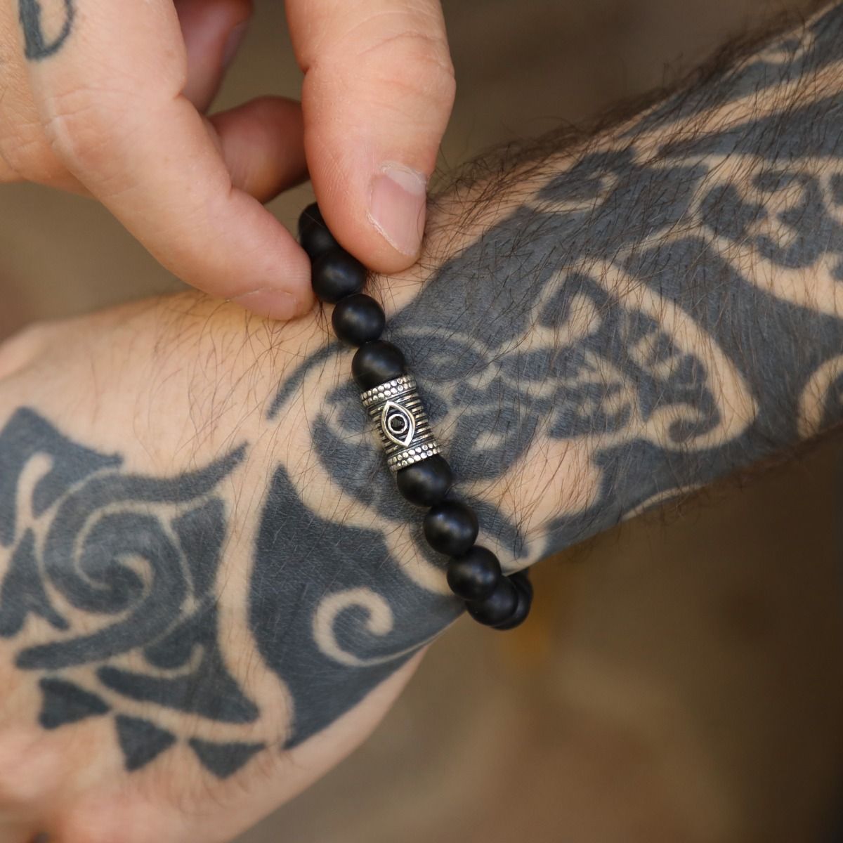Zwarte Onyx Boze Oog Mannen Armband 