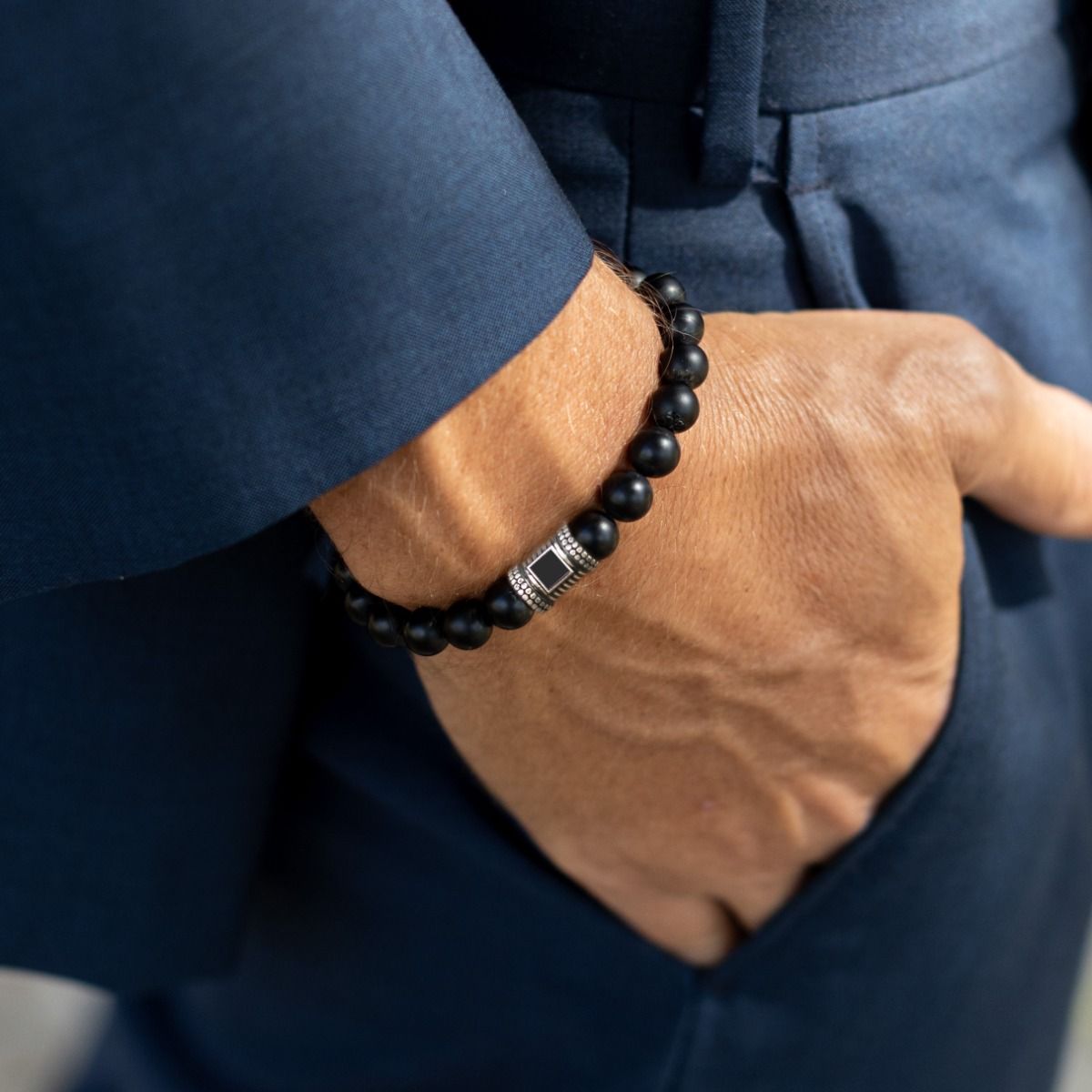 Black Onyx Men Bracelet With Nano Bible