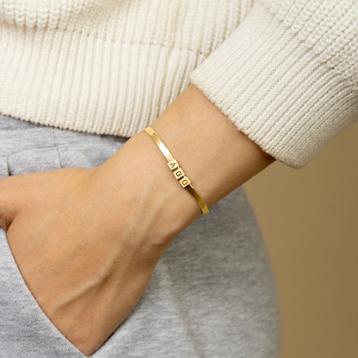 Bold Initials Herringbone Bracelet [18K Gold Plated]