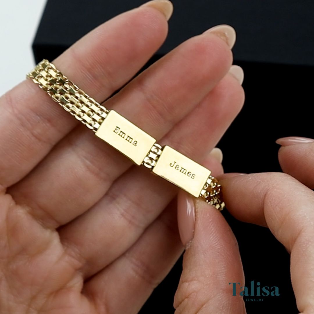 e*m様 everyone 18K Gold Simple Bracelet 1 Emma Herringbone Name Bracelet for Her - Talisa Jewelry