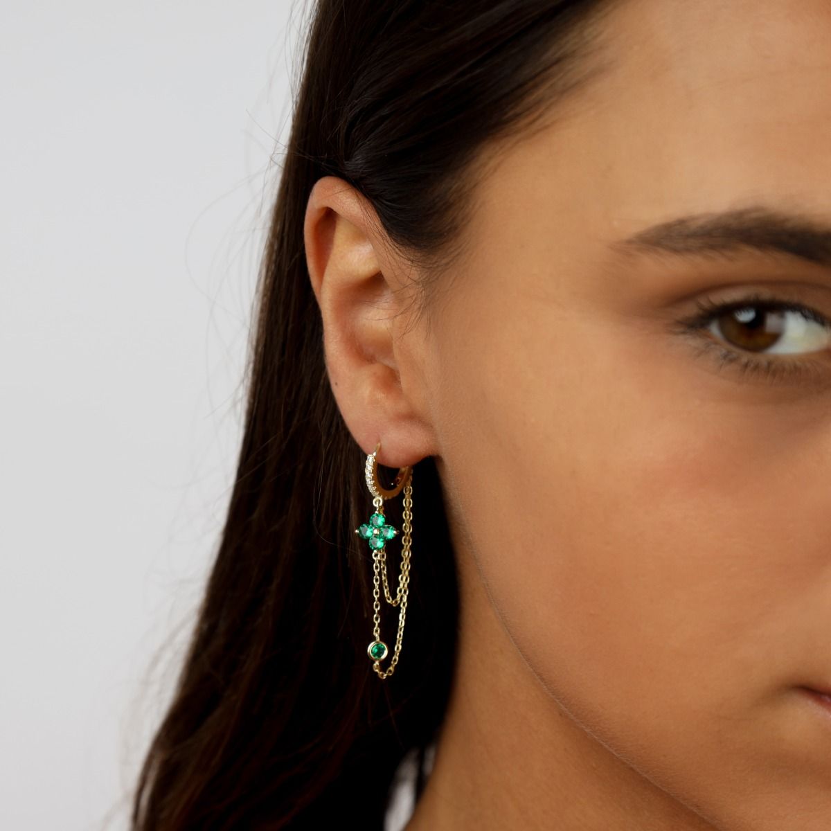 Real Emerald Hoop Earring. (18K gold vermeil)