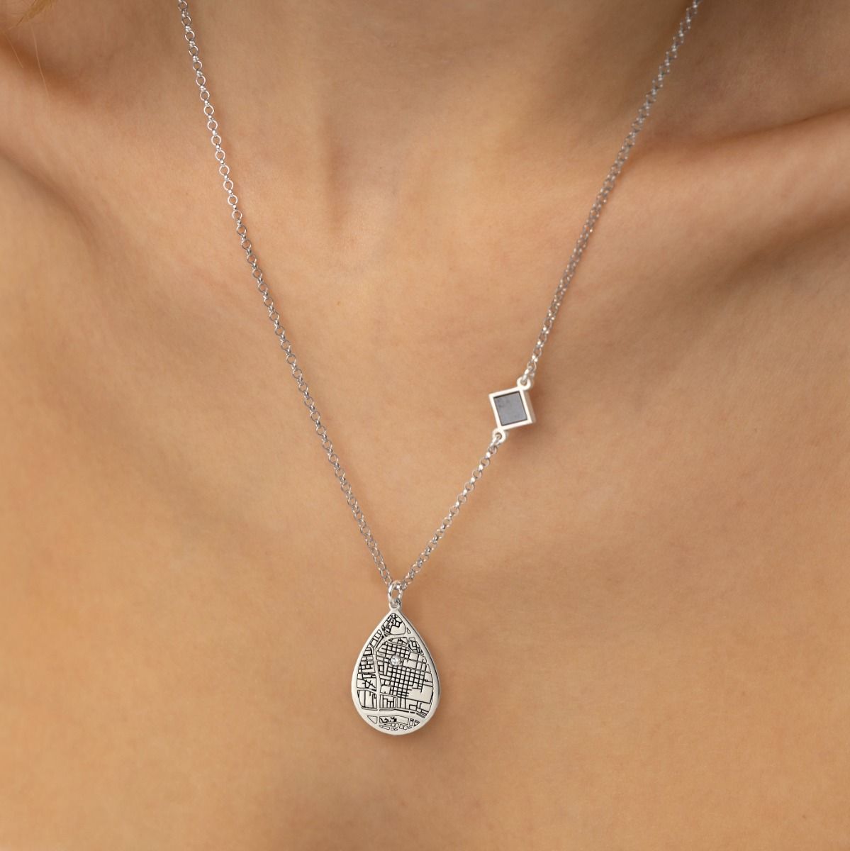 Cherished Spot Engraved Map Necklace with Nano Bible [Sterling Silver]