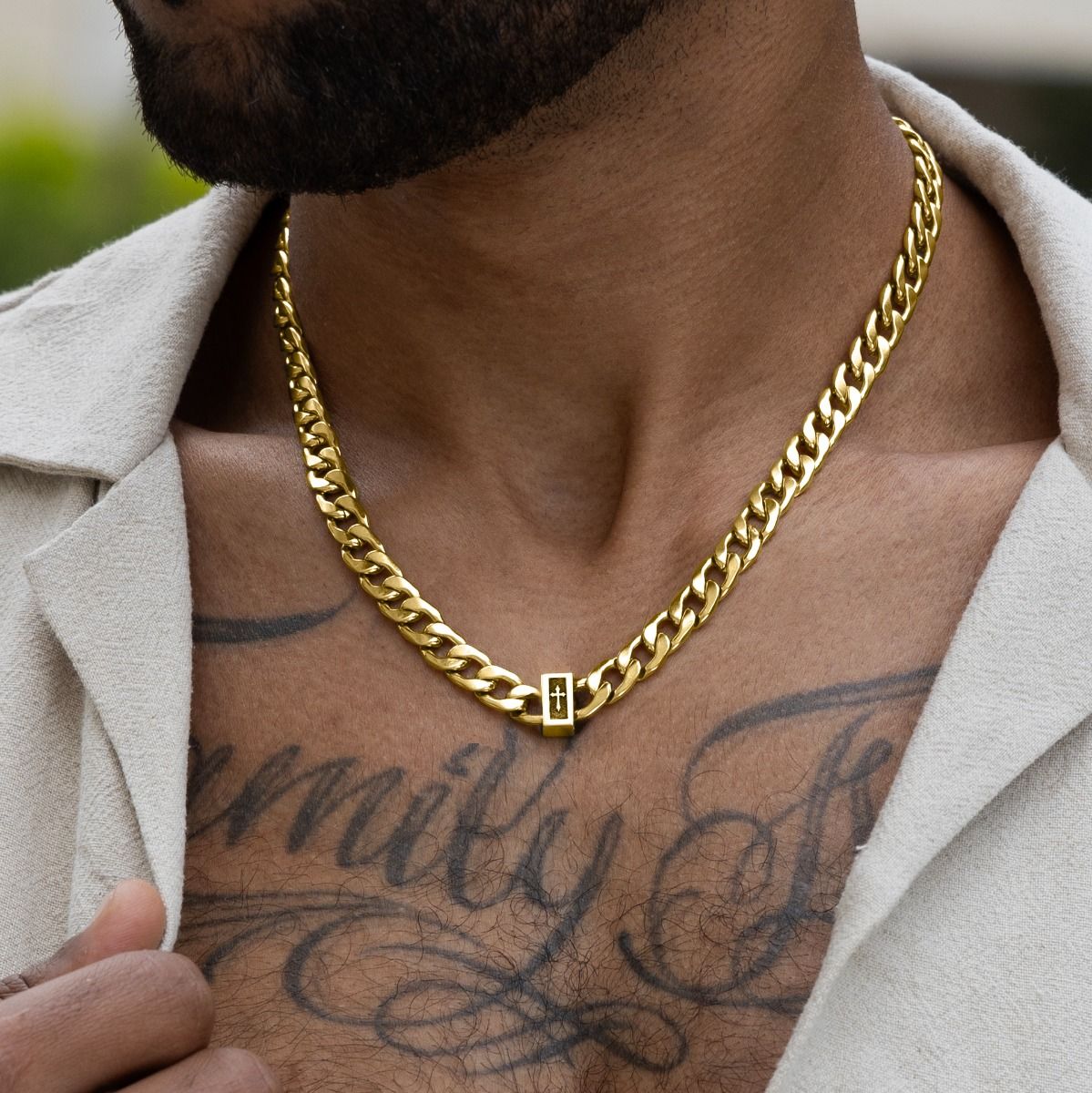 Cuban Link Chain with Cross for Men – 8mm [Gold Plated]