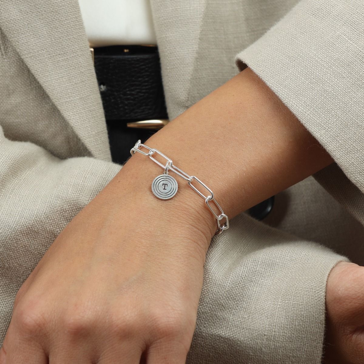 Circle of Life Initial Paperclip Bracelet [Sterling Silver]