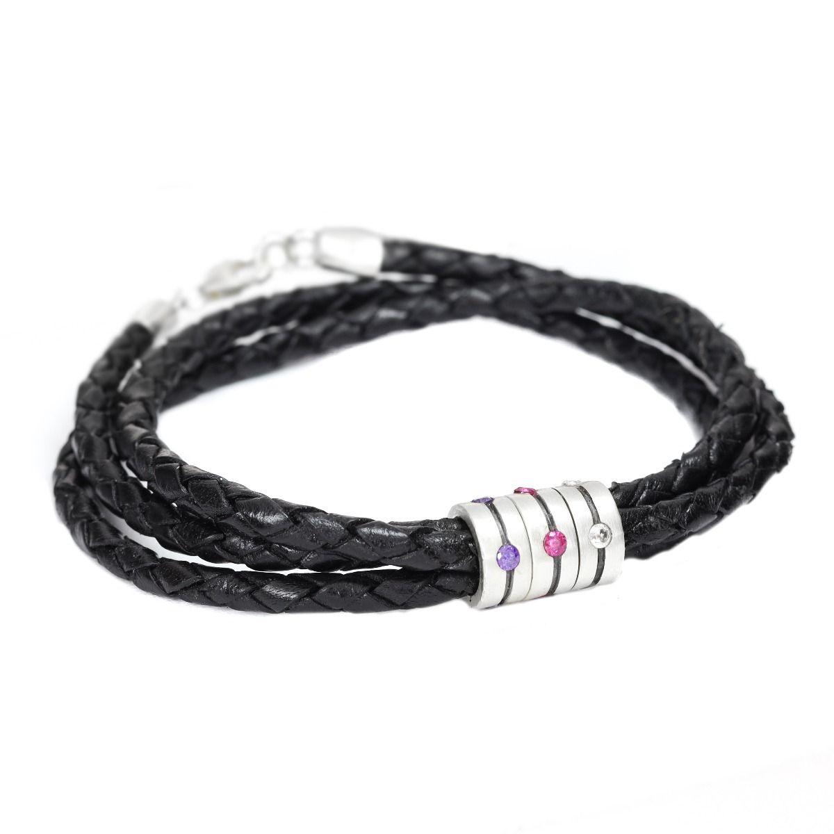 Men Bracelet with Round Stones in Silver