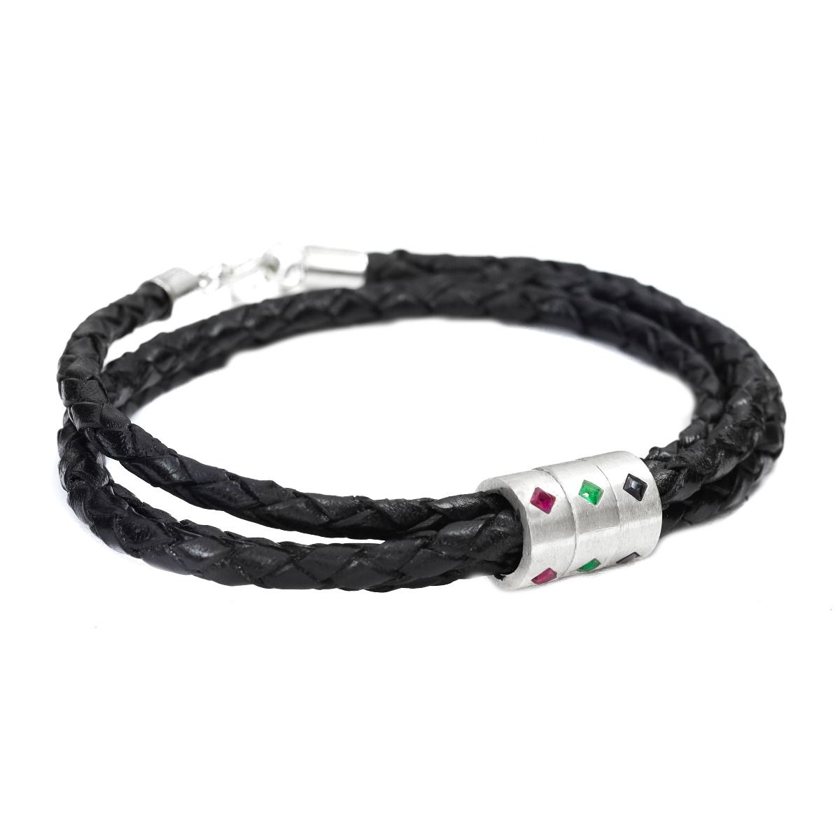 Men Bracelet With Square Stones in Silver