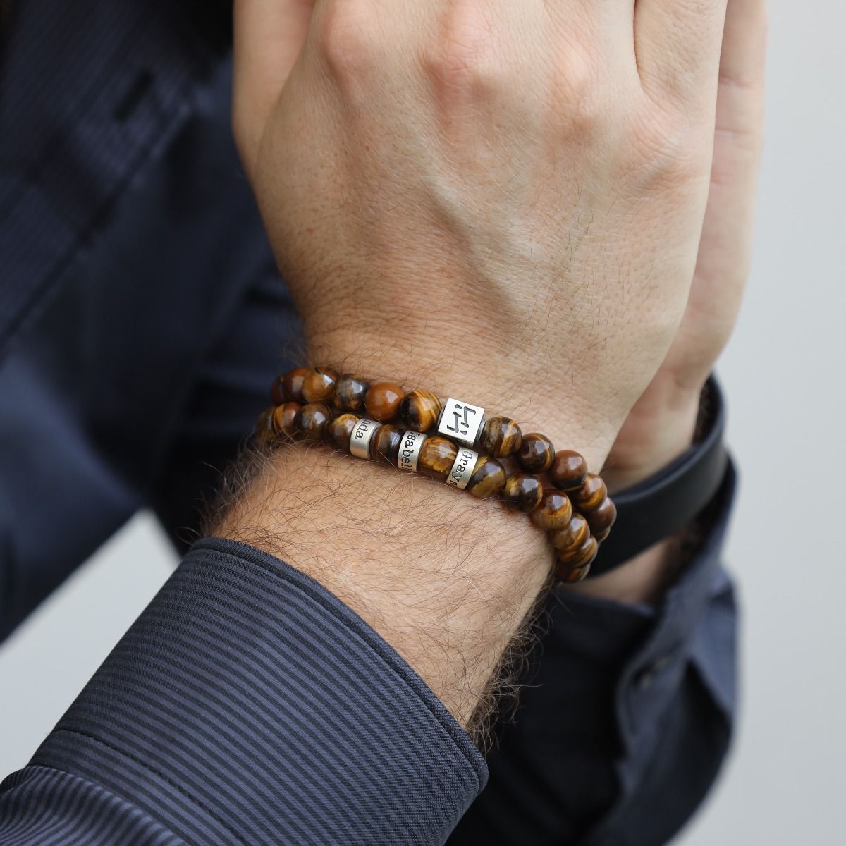 Bracelet Heishi Homme En œil De Tigre, Larvikite, Agate Et Argent Sterling - Neuf Avec étiquettes