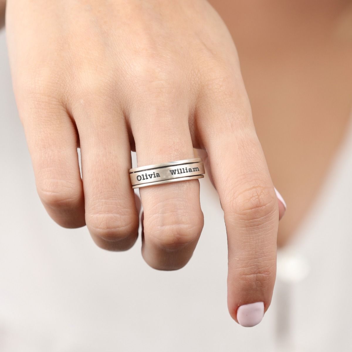 Engraved Silver Spinner Ring for Women - Talisa Jewelry