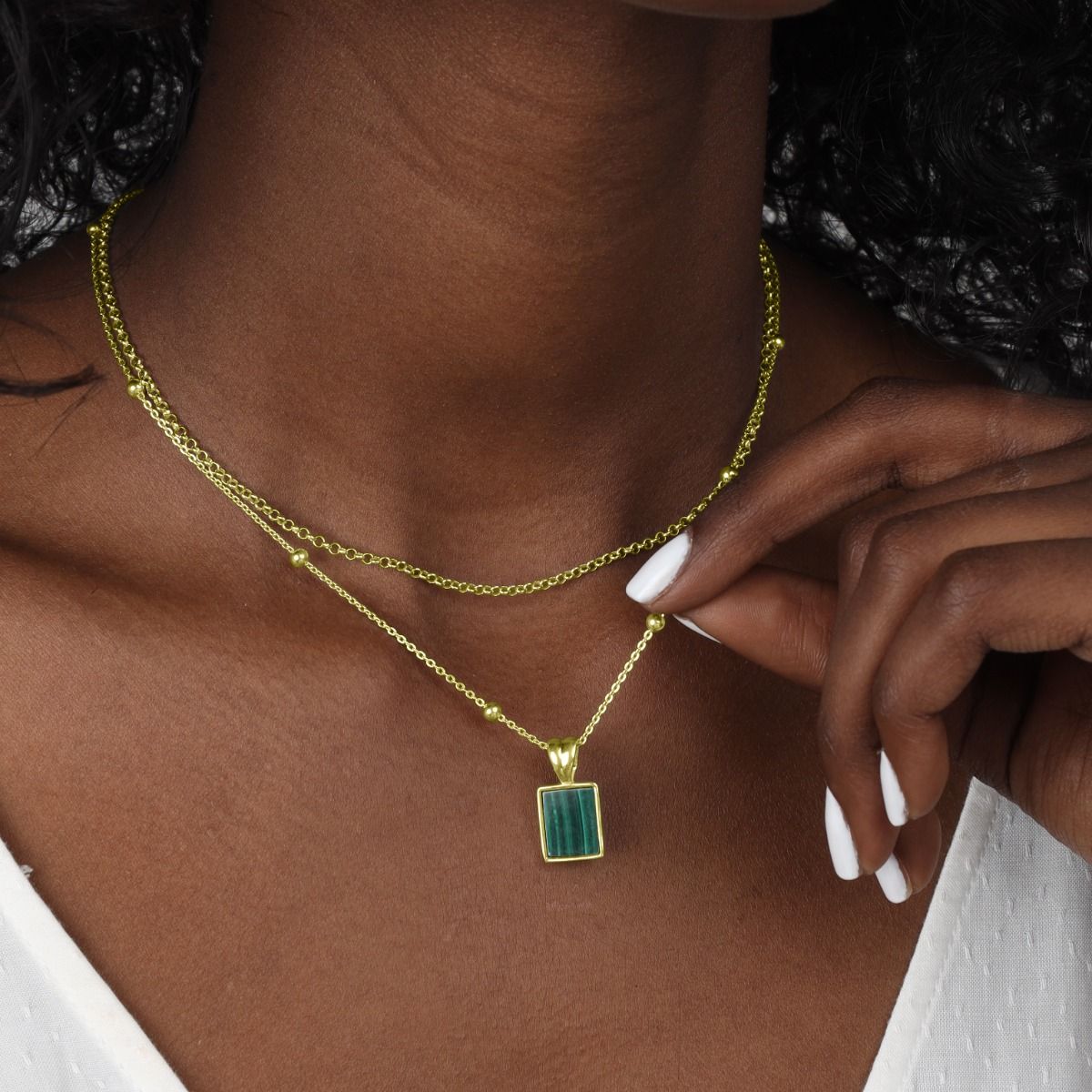 Collana Tocco della Natura di Malachite - Verticale [Placcato Oro 18kt]