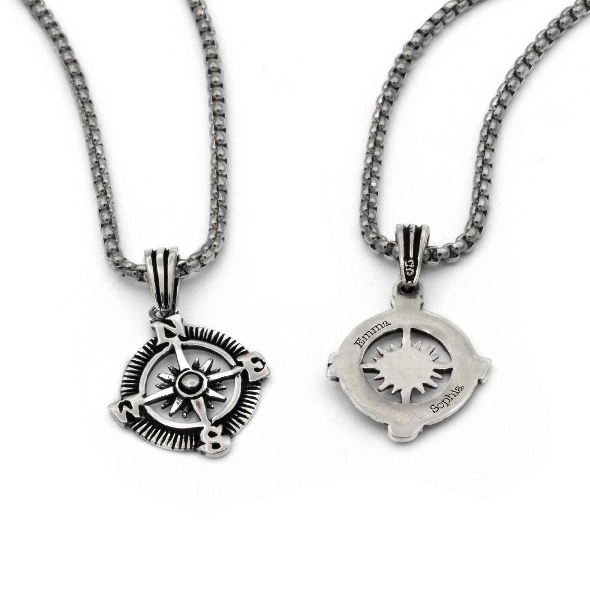 Collier Boussole Étoilée avec Prénoms pour Homme [Argent 925]