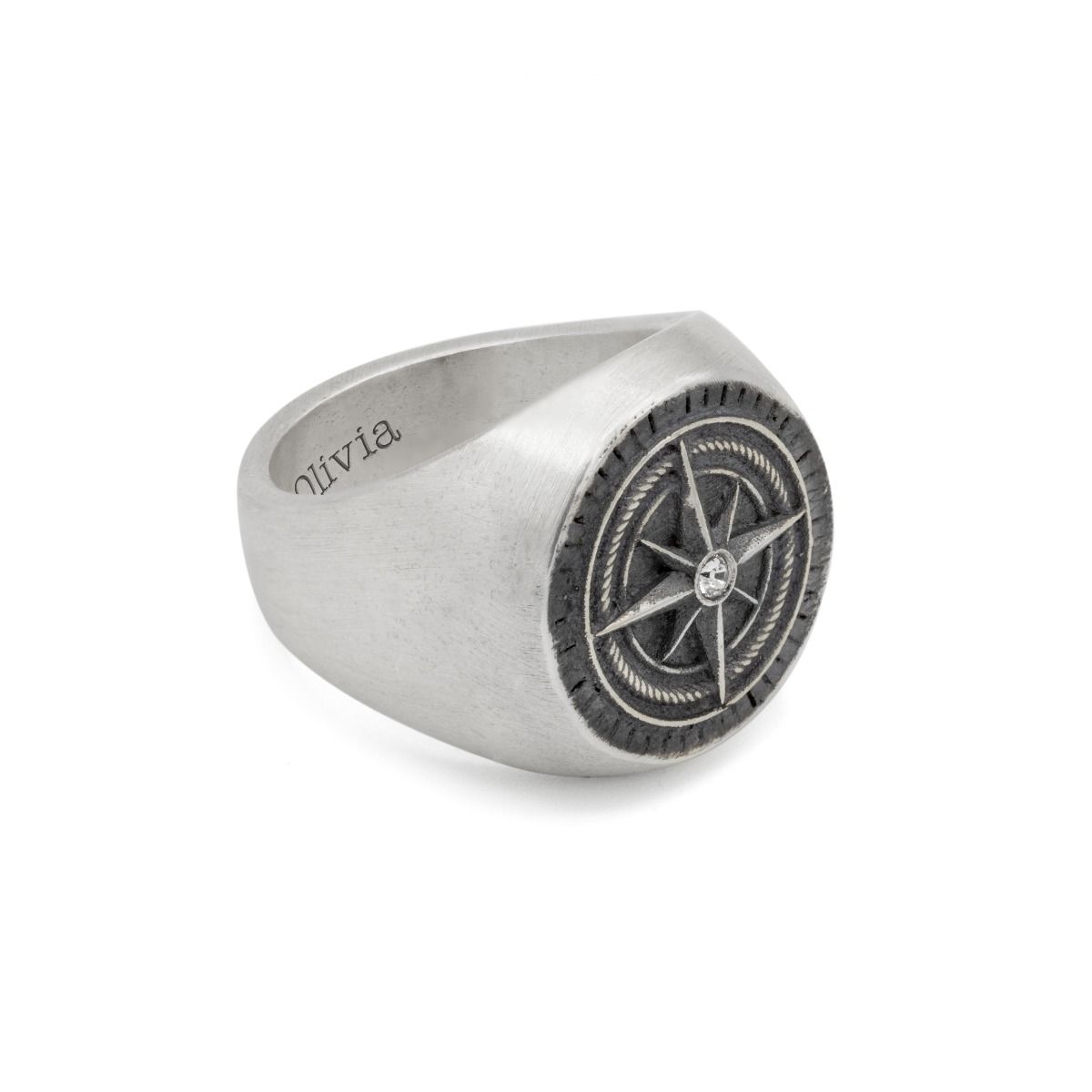 Compass Men's Signet Ring with Engraving - Sterling Silver
