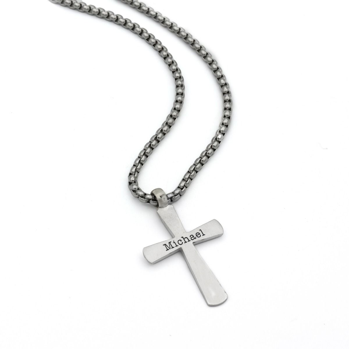 Engraved Cross Necklace for Men - Sterling Silver