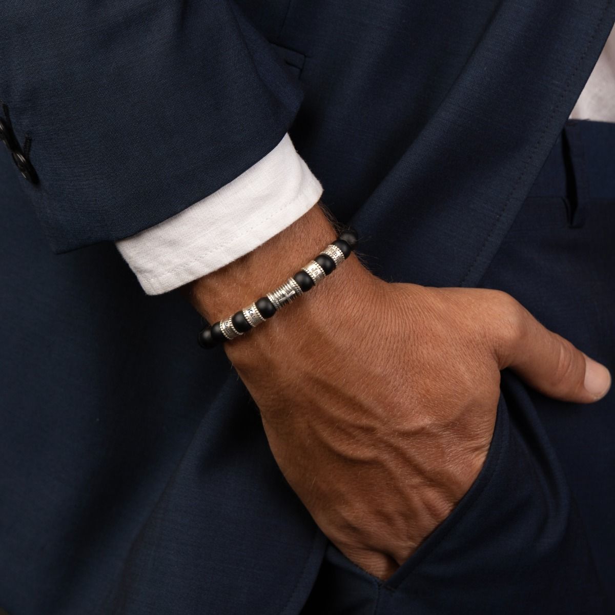 Black Onyx Bracelet - Cross Bracelet for Men with Name by Talisa