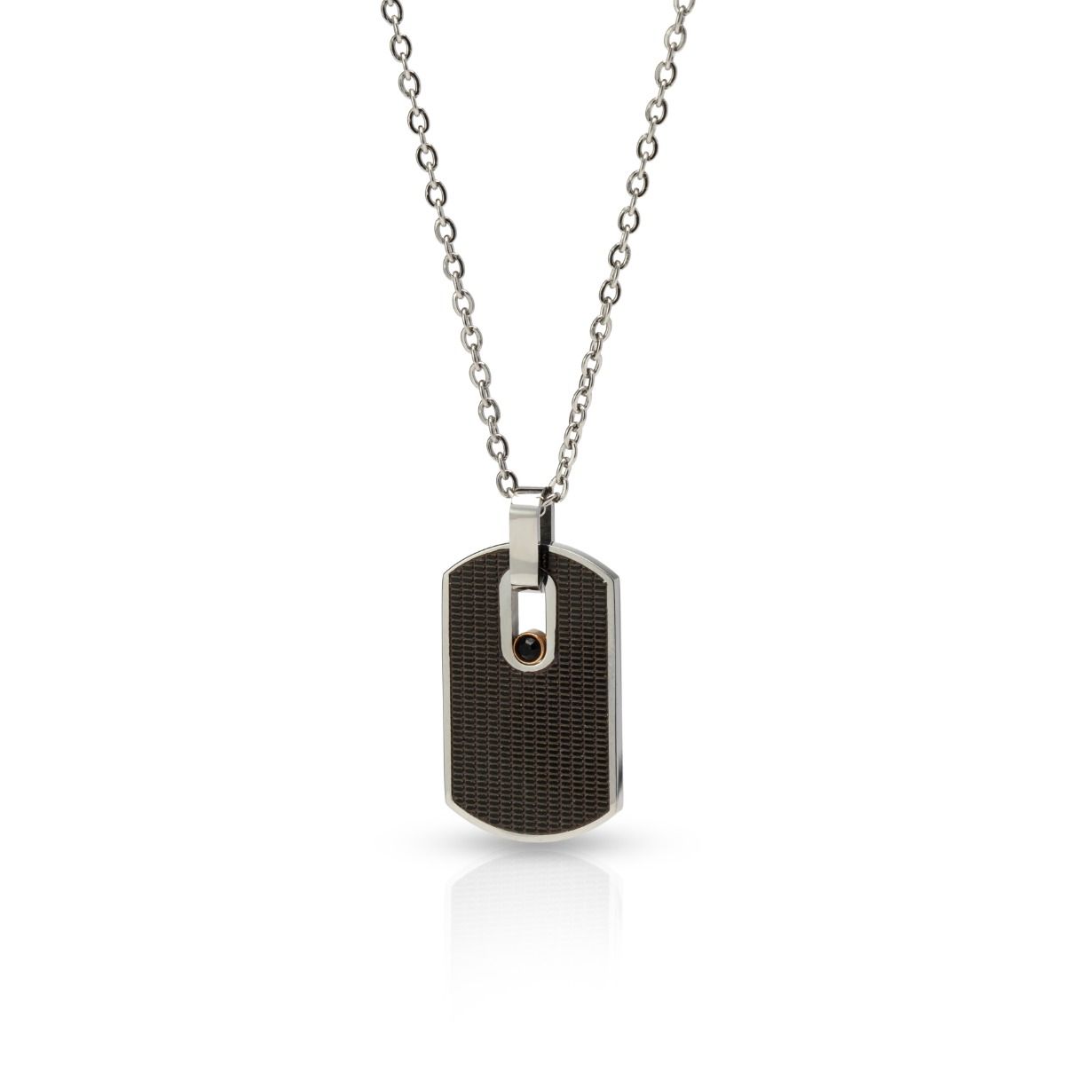 Black Crystal Tag Necklace for Men