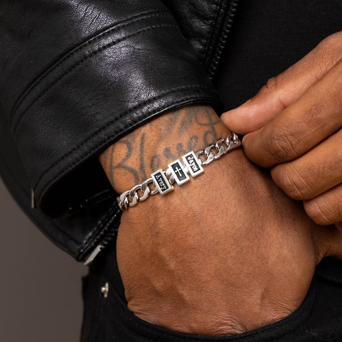Cuban Link Chain Name Bracelet With Cross
