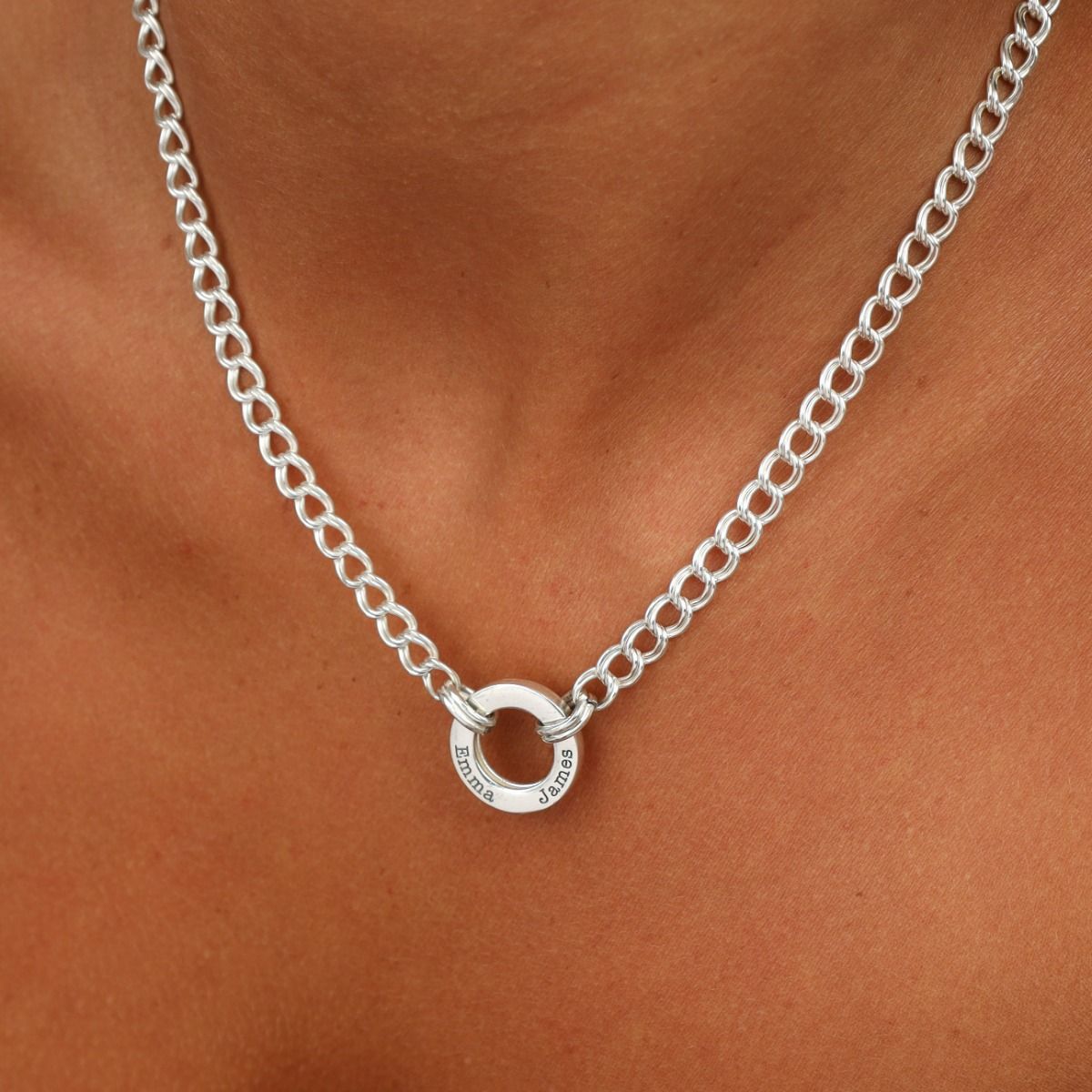 Familie Cirkel Curb Ketting [Sterling Zilver]