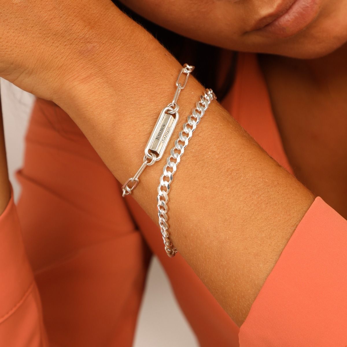 Silver Curb Chain Bracelet For Women by Talisa - Gourmette chain