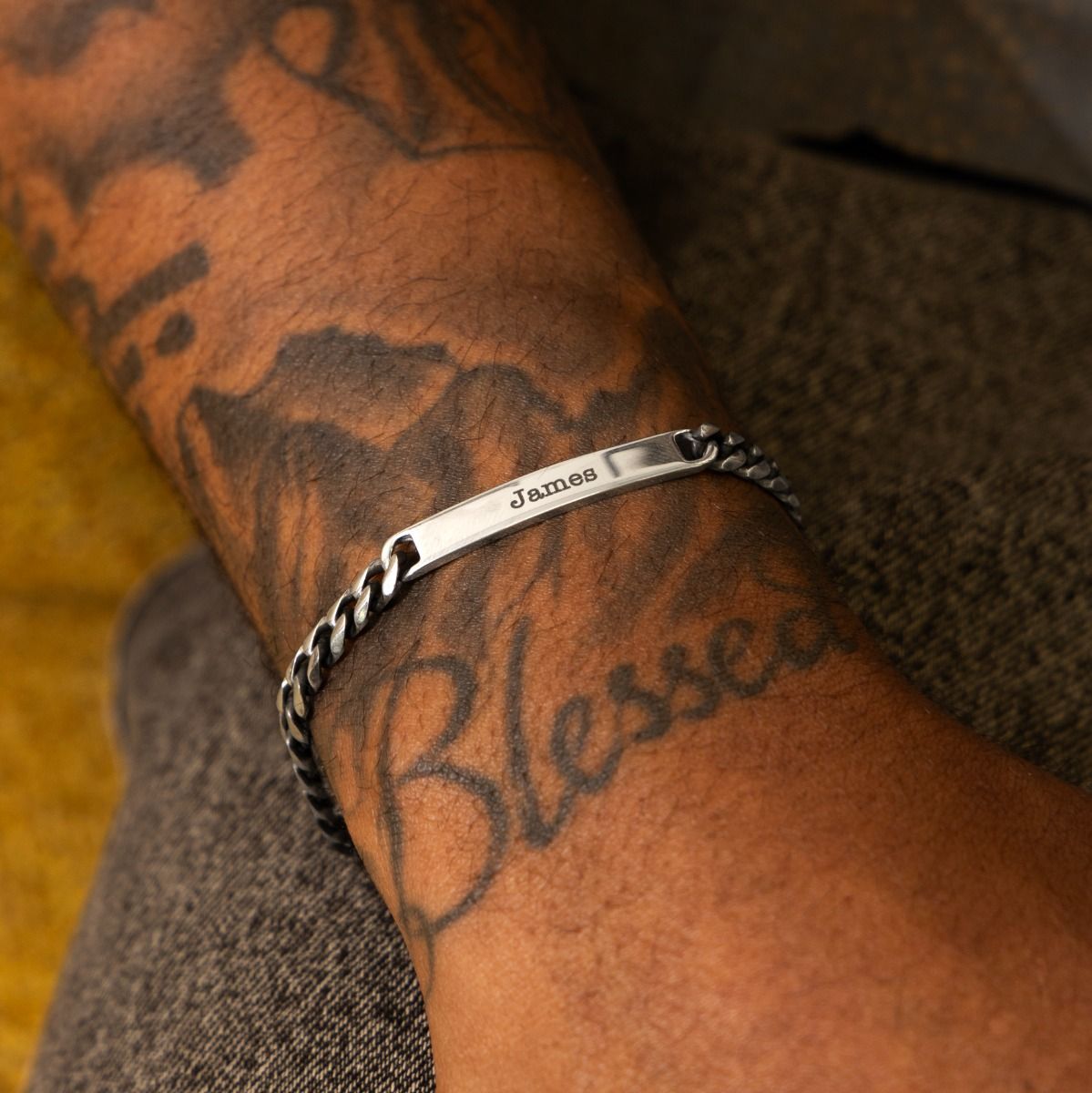Bracelet Maille Cubaine Gris Ardoise avec Prénom pour Homme