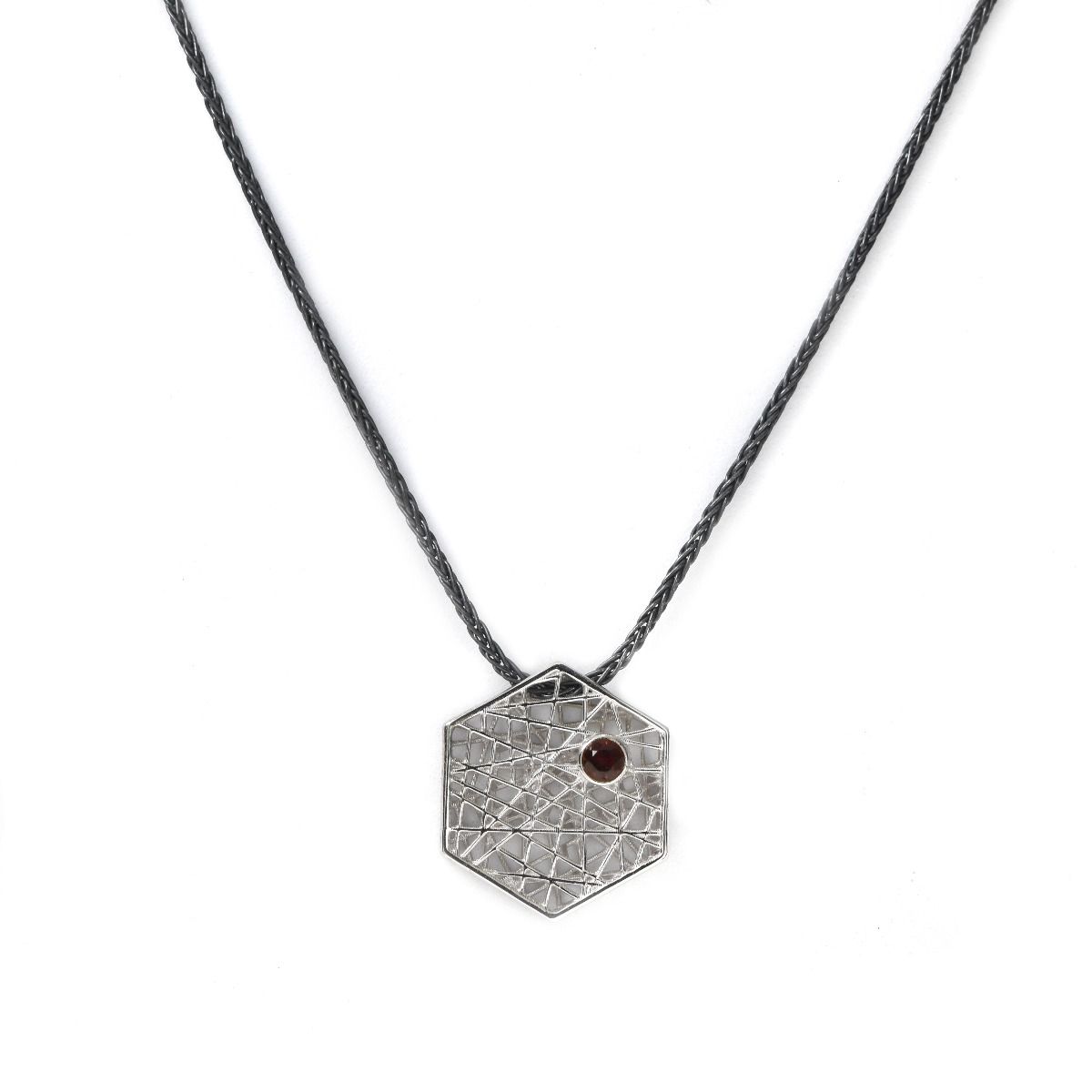 Hilos de Vida - Collar con colgante hexagonal y piedra de nacimiento [Plata de ley]