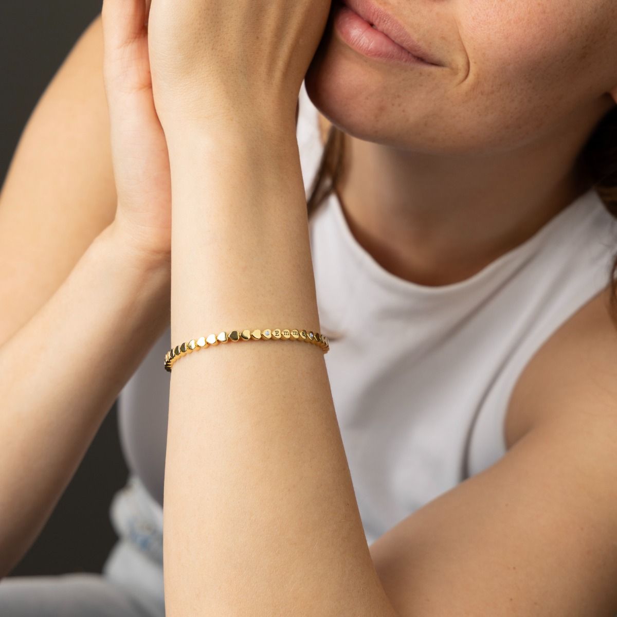 Mia Tennis Heart Initials Bracelet with Diamonds [18K Gold Vermeil]