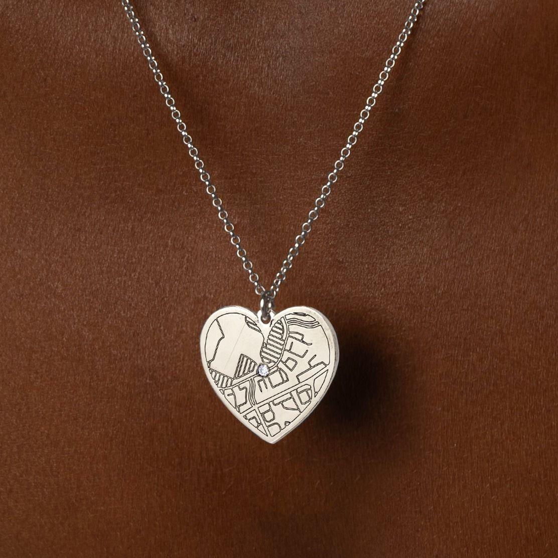 Ties of Heart Engraved Map Necklace [Sterling Silver]