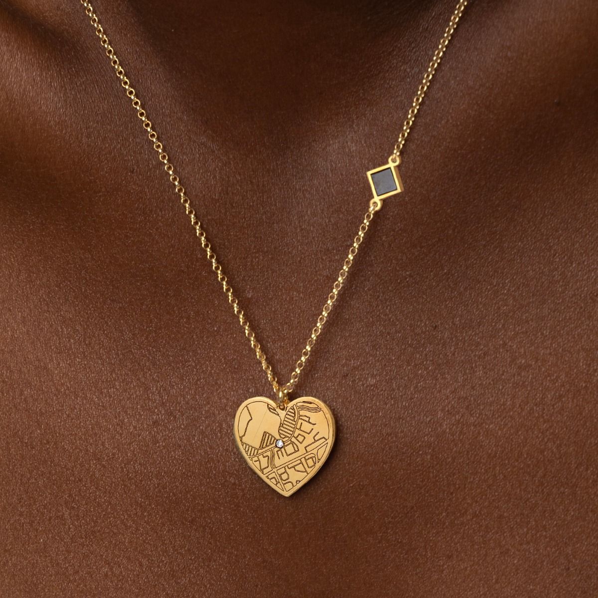 Ties of Heart Engraved Map Necklace with Nano Bible [18K Gold Vermeil]
