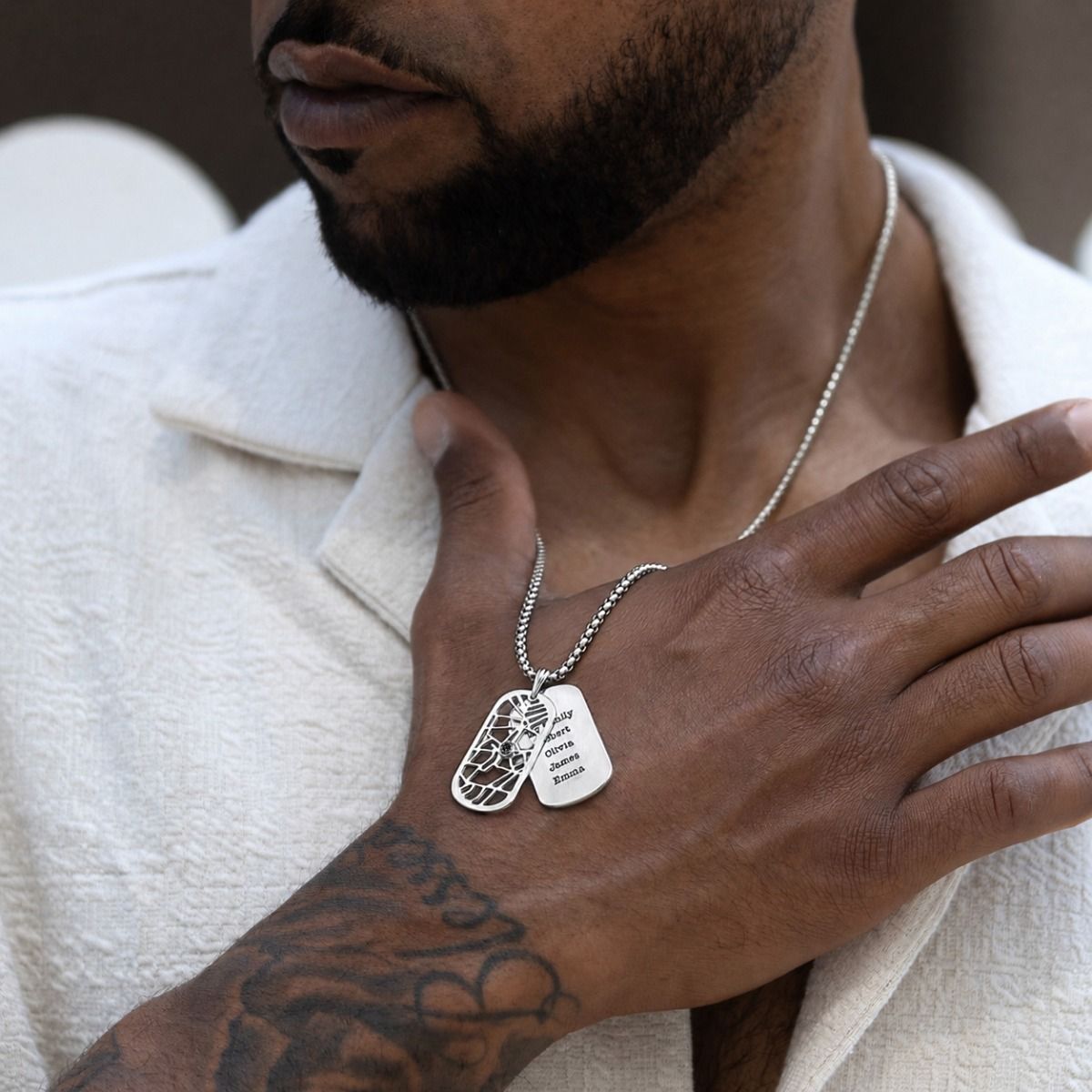 Map Tag Men Name Necklace [Silver]
