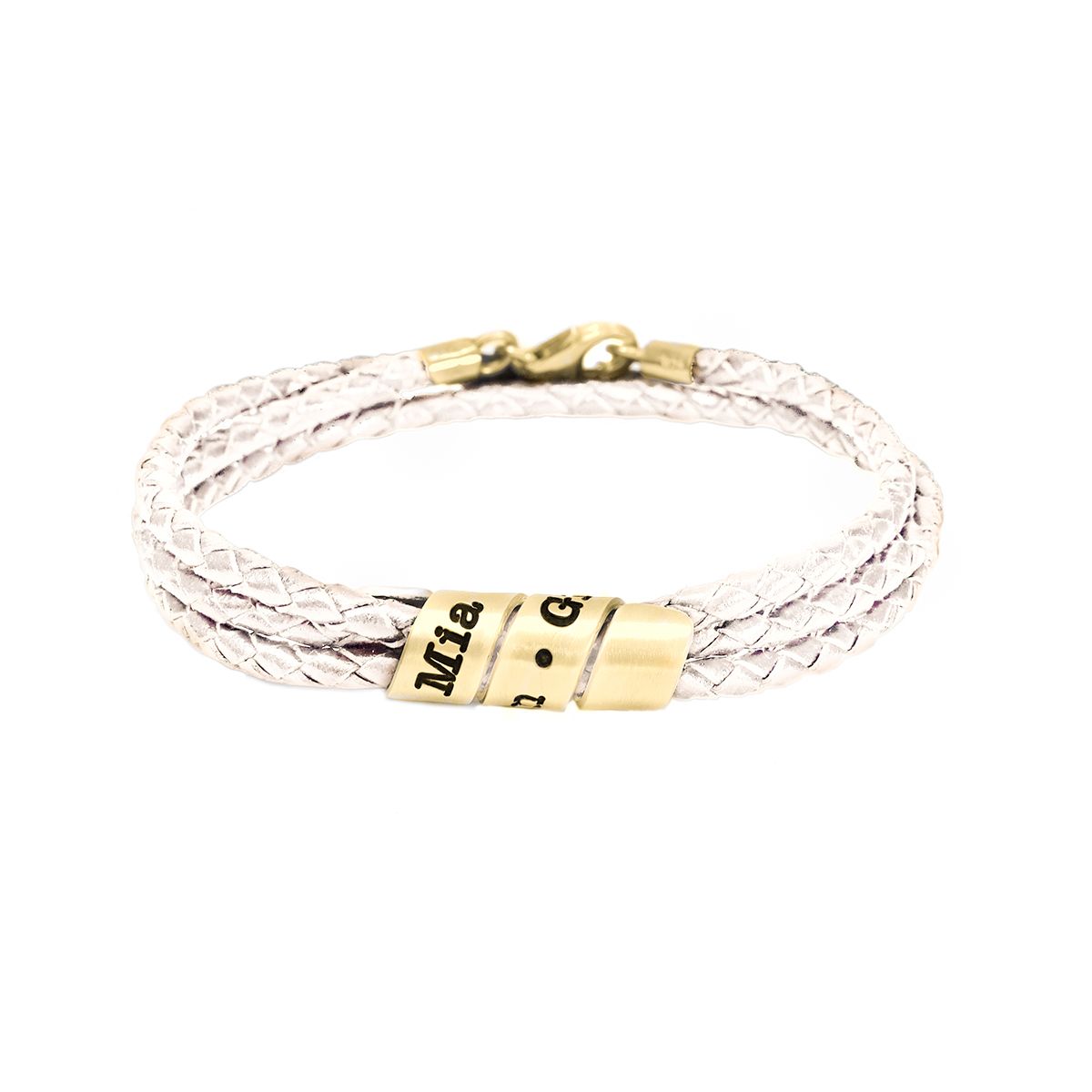 Bracciale da Donna con Nomi di Famiglia - Pelle Beige [Placcato Oro 18kt]