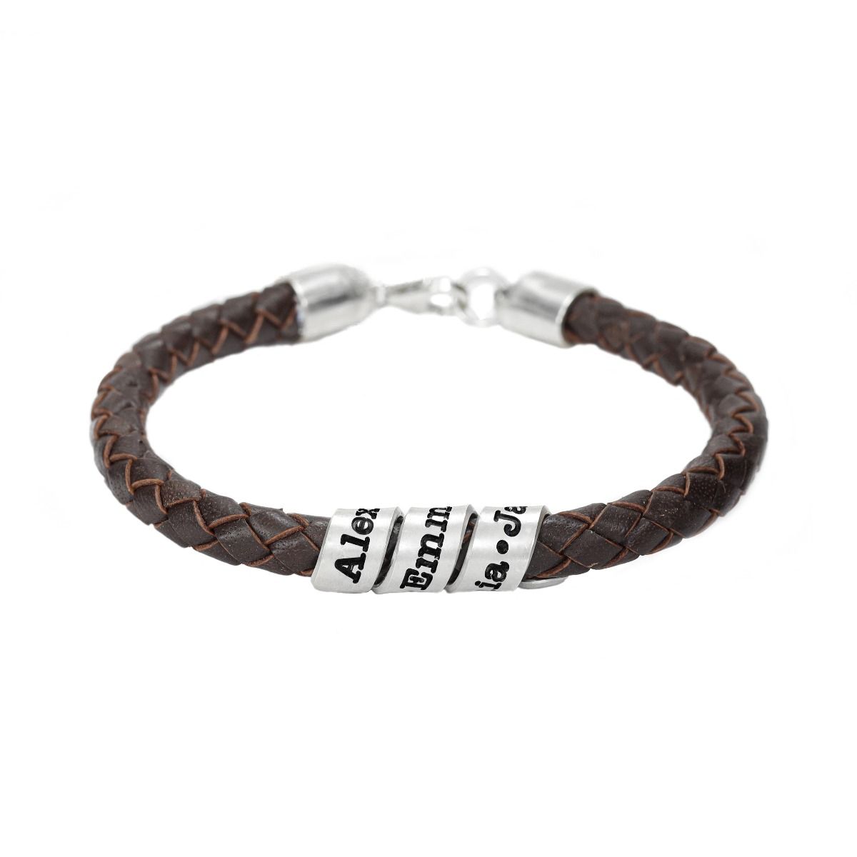 Men Brown Bracelet with Engraved Wrap Sphere in Silver
