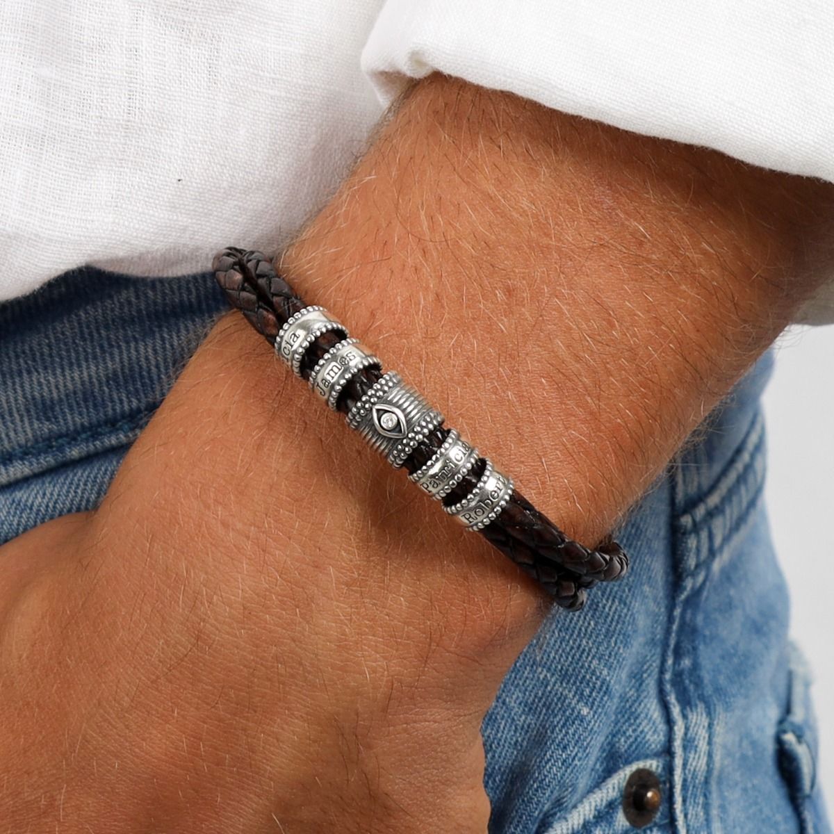 Nazarauge Herrenarmband aus Sterlingsilber [Braunes Leder]