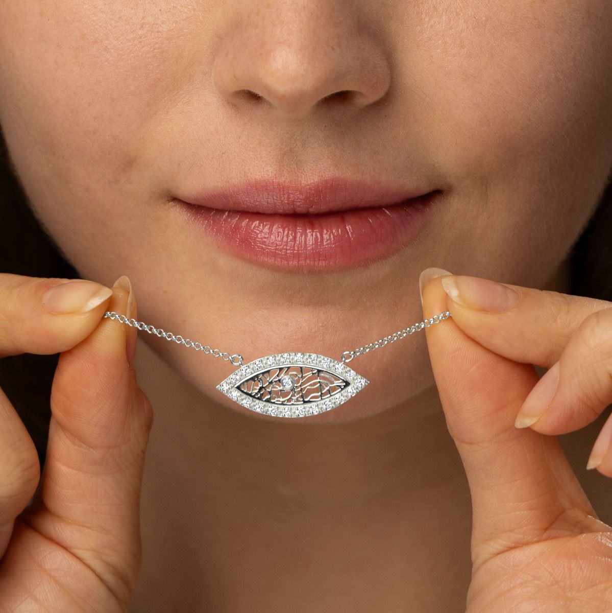 Diamond Evil Eye Map Necklace [Sterling Silver]