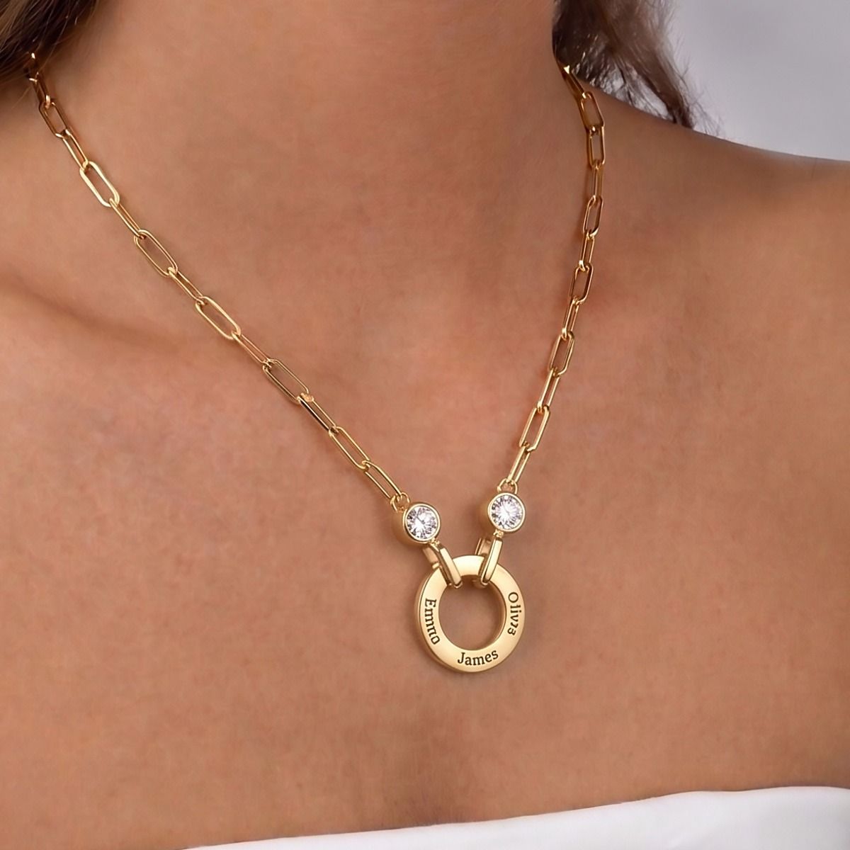 Family Circle Link Chain Name Necklace with Diamonds [18K Gold Plated]