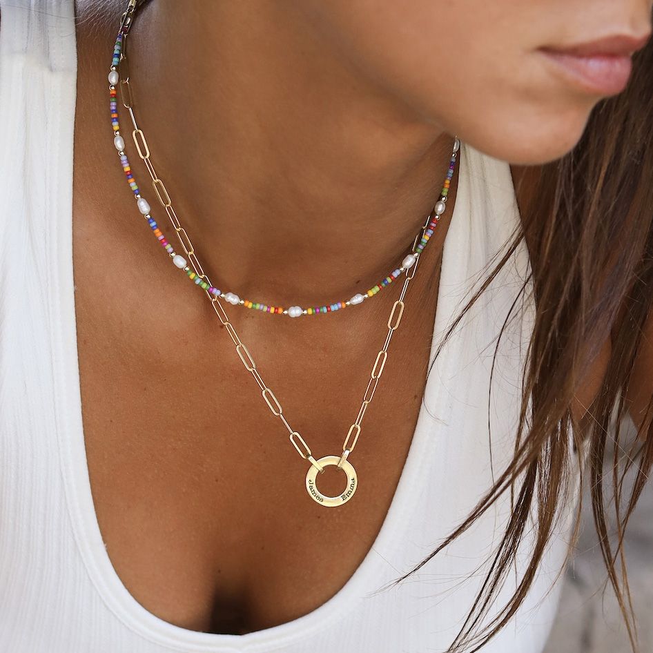 Collar Círculo Familiar Cadena de Eslabones con Nombre [Bañado en Oro de 18K]