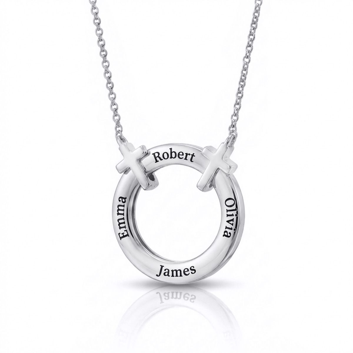 Family Circle Name Necklace with Cross [Silver]