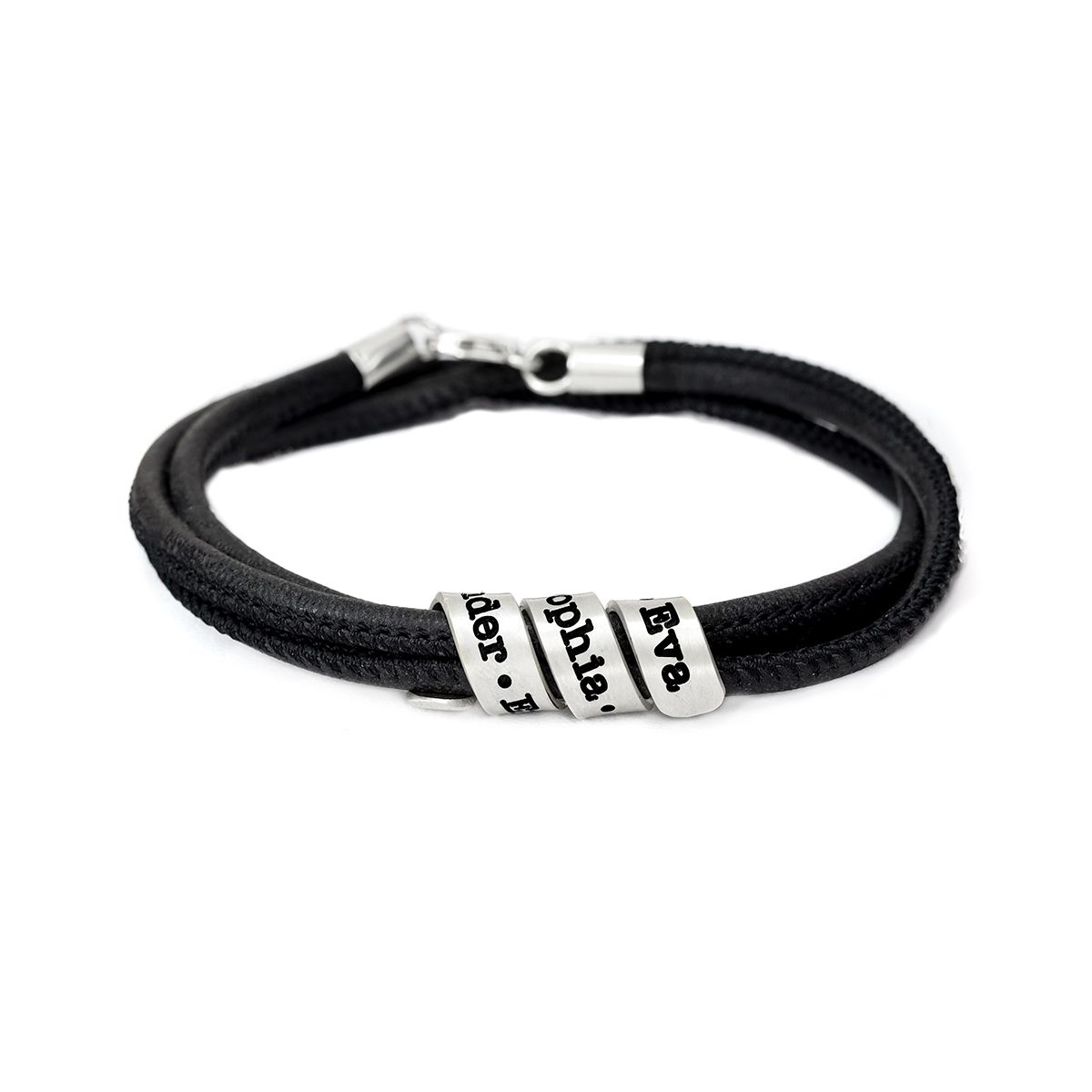 Bracciale con Nomi di Famiglia - Pelle Scamosciata Nera [Argento 925]