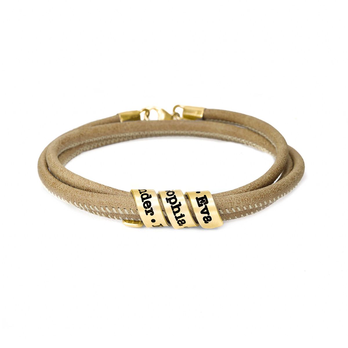 Pulsera Nombre Familiar - Gamuza canela [Bañada en oro de 18K]