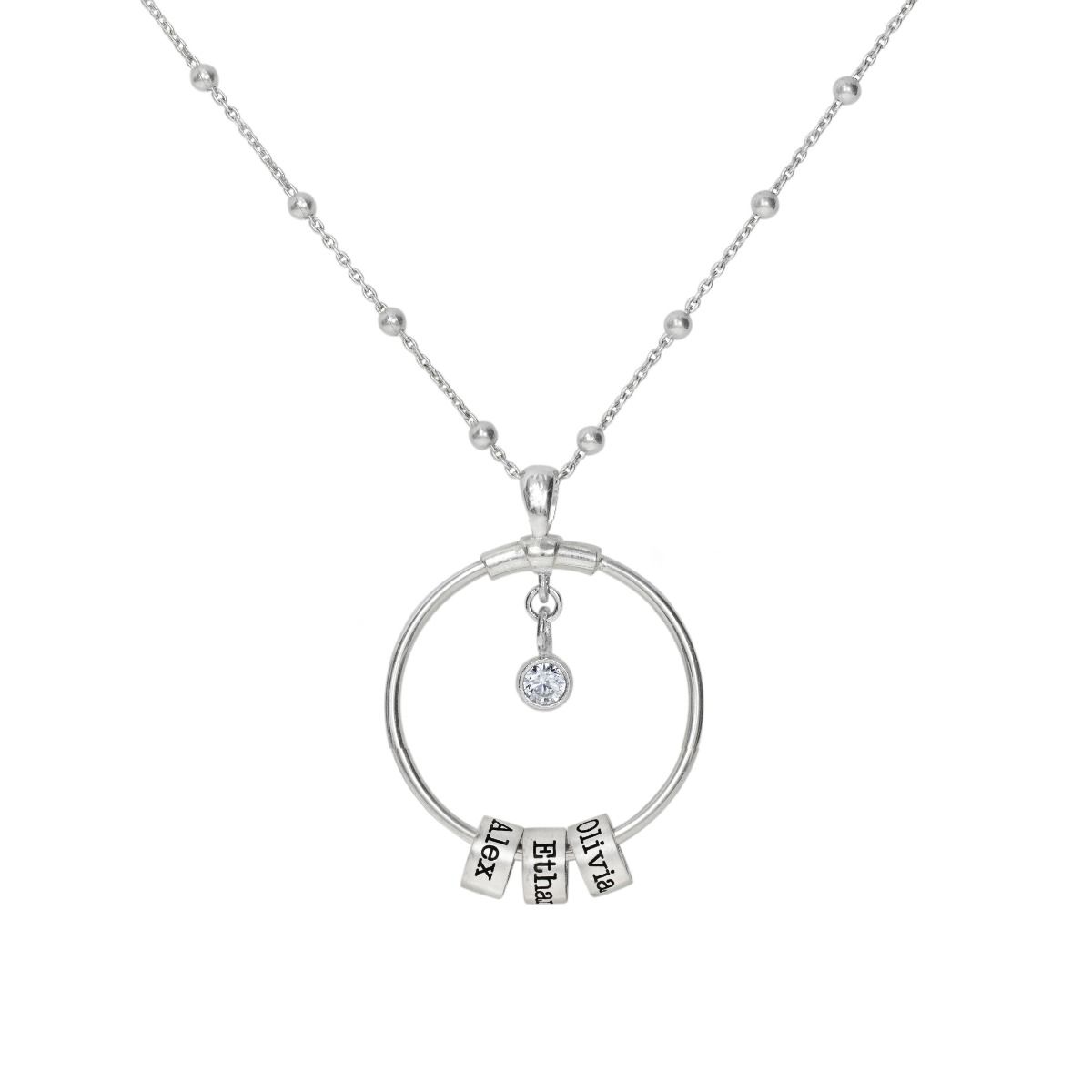 Familie Naam in Cirkel Ketting met een Diamant - Sterling Zilver