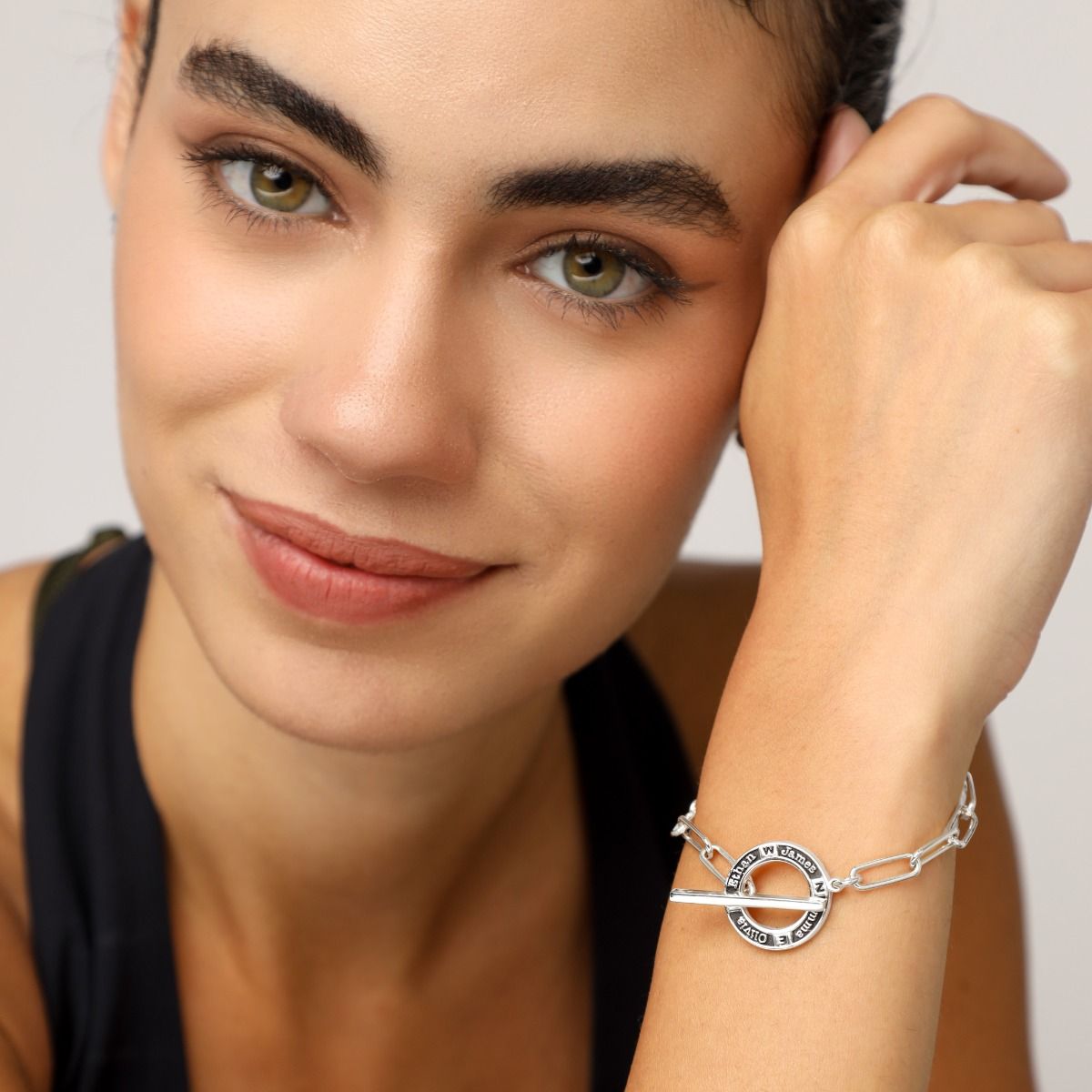 Family Journey Link Chain Name Bracelet - Dark Circle [Sterling Silver]